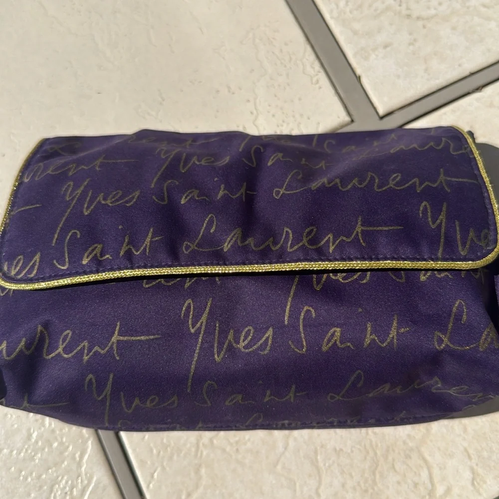 Yves Saint Laurent Purple and Gold Women's Bag cursive YSL logo all over - Picture 2 of 5